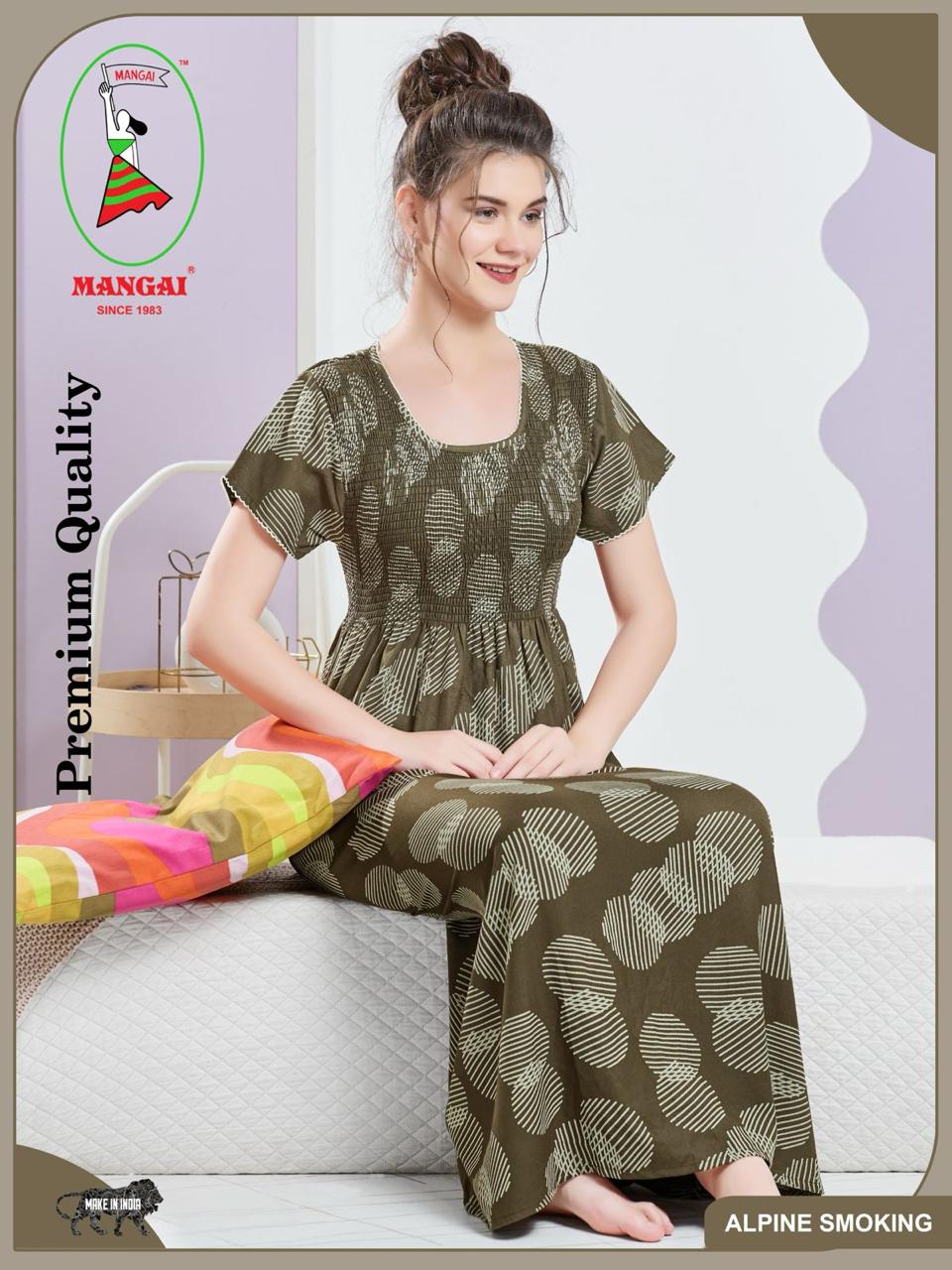 ALPINE Smocking Nighty | Beautiful Pleated Design | Side Pocket | Stylish Nighty for Trendy Women's | Your Perfect Nightwear Collection's (SAP)