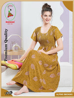 ALPINE Smocking Nighty | Beautiful Pleated Design | Side Pocket | Stylish Nighty for Trendy Women's | Your Perfect Nightwear Collection's (SAP)