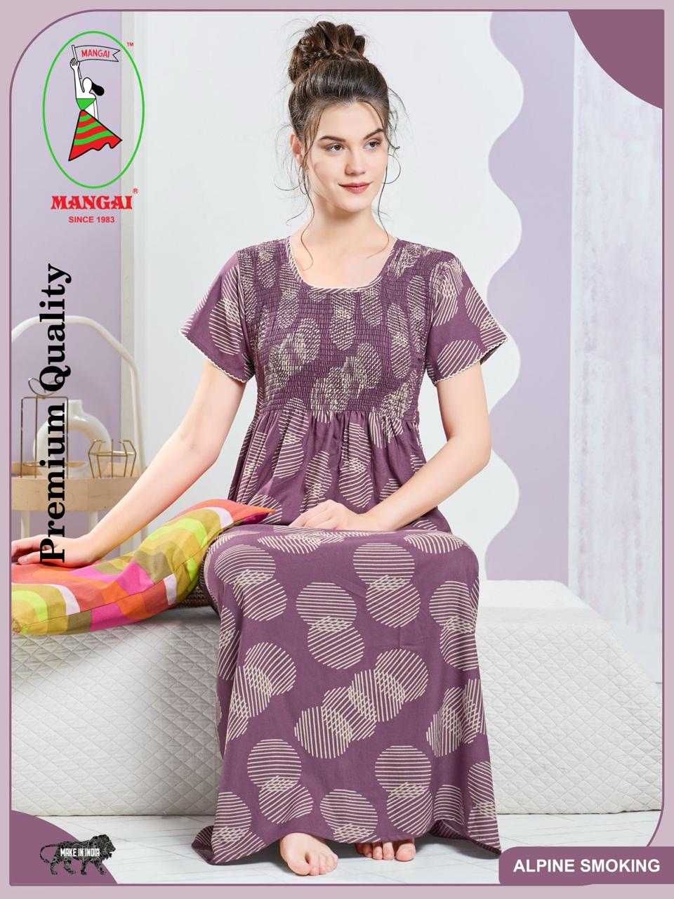 ALPINE Smocking Nighty | Beautiful Pleated Design | Side Pocket | Stylish Nighty for Trendy Women's | Your Perfect Nightwear Collection's (SAP)