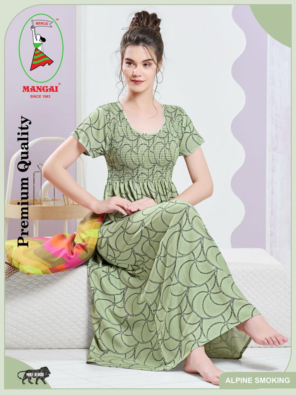 ALPINE Smocking Nighty | Beautiful Pleated Design | Side Pocket | Stylish Nighty for Trendy Women's | Your Perfect Nightwear Collection's (SAP)