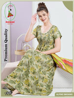 ALPINE Smocking Nighty | Beautiful Pleated Design | Side Pocket | Stylish Nighty for Trendy Women's | Your Perfect Nightwear Collection's (SAP)