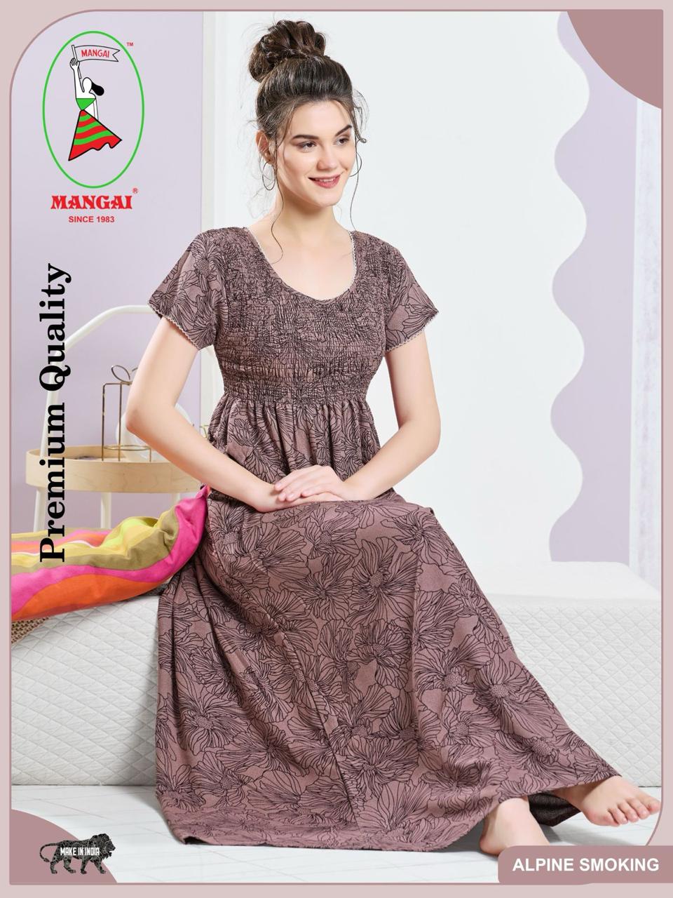 ALPINE Smocking Nighty | Beautiful Pleated Design | Side Pocket | Stylish Nighty for Trendy Women's | Your Perfect Nightwear Collection's (SAP)