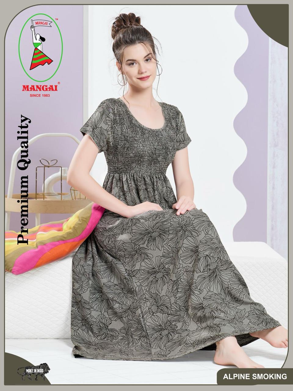 ALPINE Smocking Nighty | Beautiful Pleated Design | Side Pocket | Stylish Nighty for Trendy Women's | Your Perfect Nightwear Collection's (SAP)