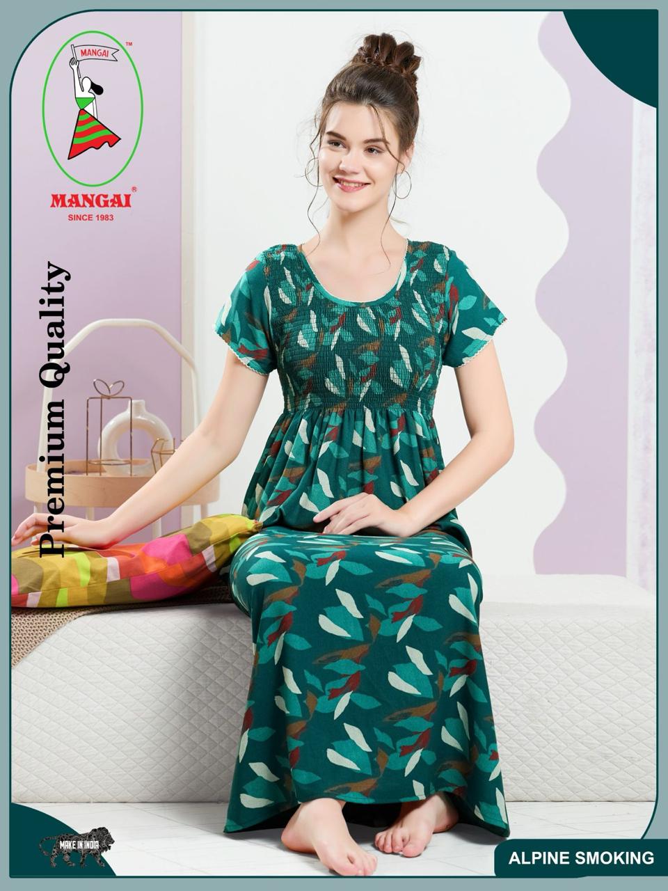 ALPINE Smocking Nighty | Beautiful Pleated Design | Side Pocket | Stylish Nighty for Trendy Women's | Your Perfect Nightwear Collection's (SAP)