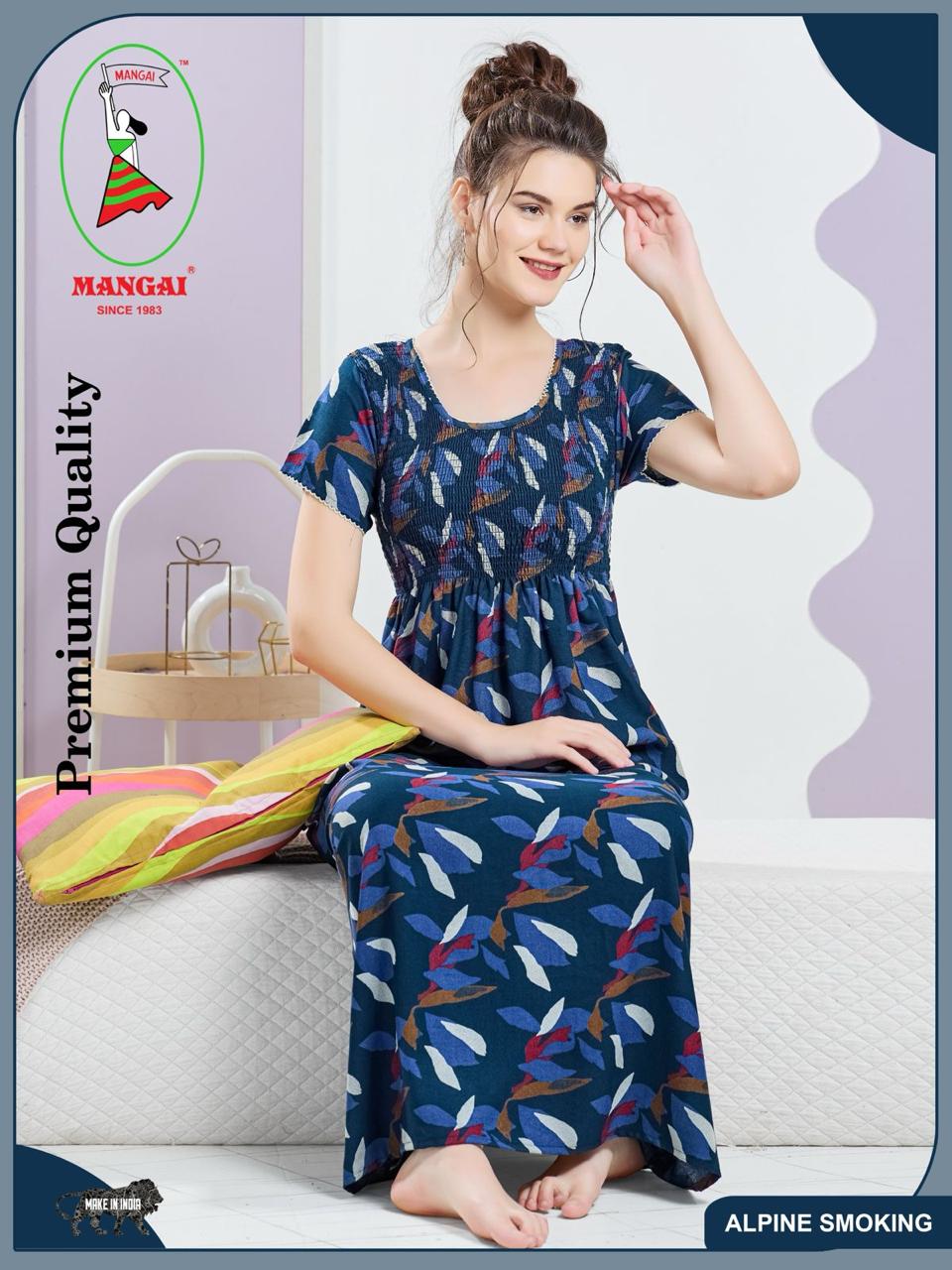 ALPINE Smocking Nighty | Beautiful Pleated Design | Side Pocket | Stylish Nighty for Trendy Women's | Your Perfect Nightwear Collection's (SAP)