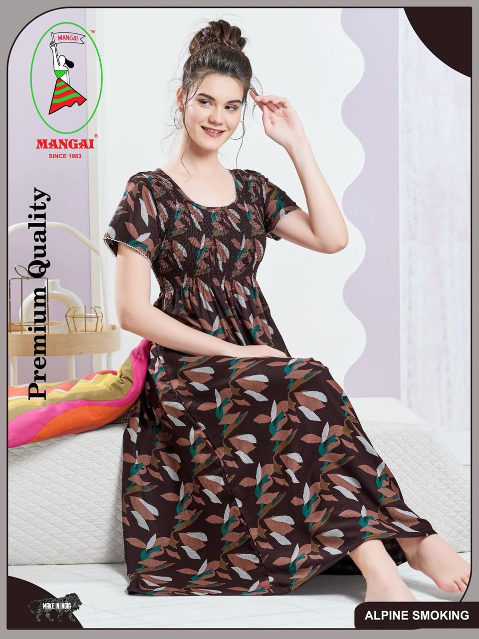 ALPINE Smocking Nighty | Beautiful Pleated Design | Side Pocket | Stylish Nighty for Trendy Women's | Your Perfect Nightwear Collection's (SAP)