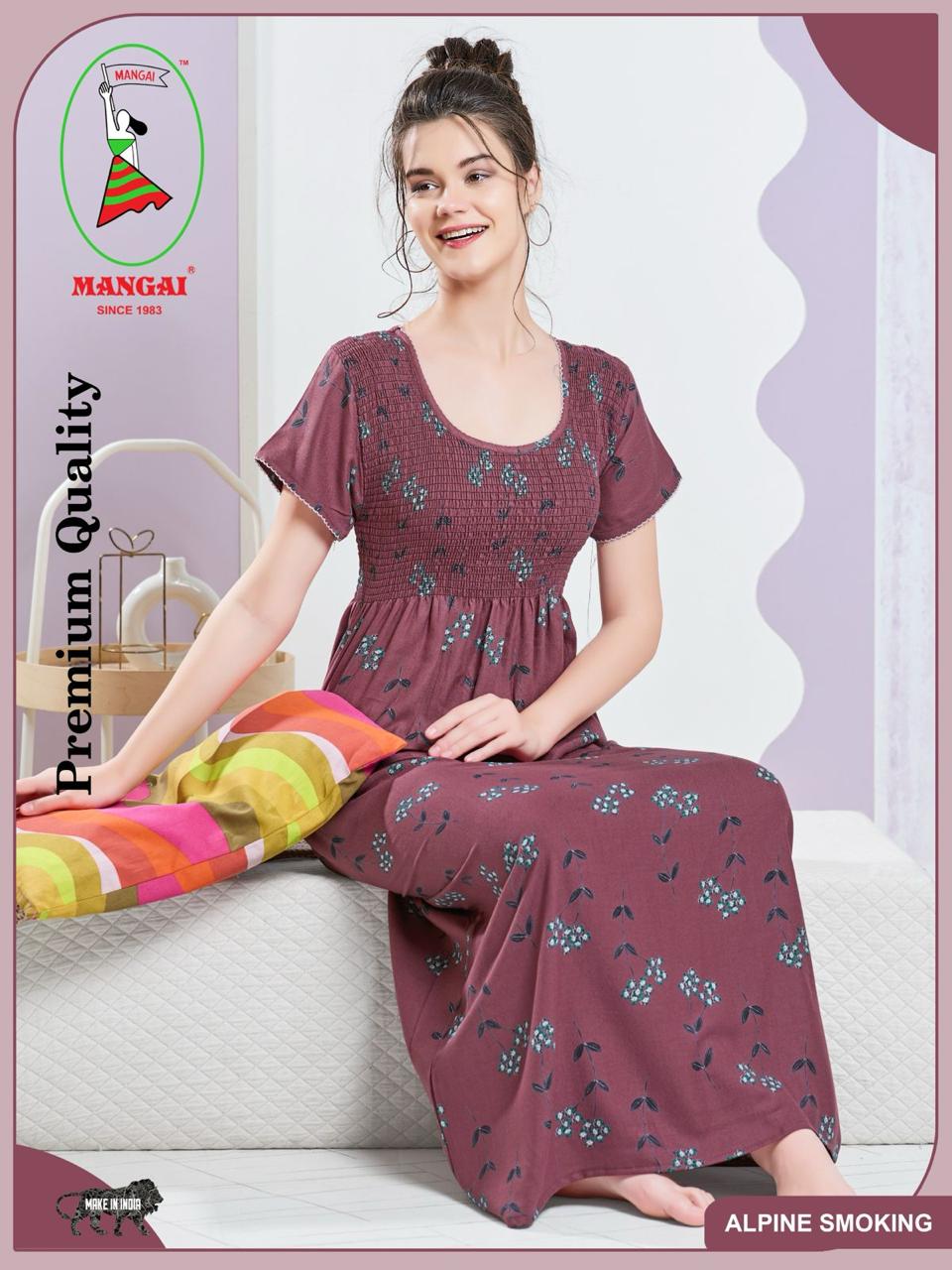 ALPINE Smocking Nighty | Beautiful Pleated Design | Side Pocket | Stylish Nighty for Trendy Women's | Your Perfect Nightwear Collection's (SAP)