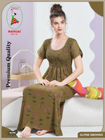 ALPINE Smocking Nighty | Beautiful Pleated Design | Side Pocket | Stylish Nighty for Trendy Women's | Your Perfect Nightwear Collection's (SAP)