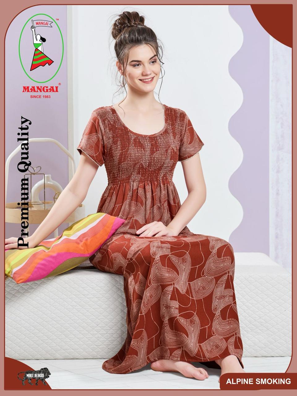 ALPINE Smocking Nighty | Beautiful Pleated Design | Side Pocket | Stylish Nighty for Trendy Women's | Your Perfect Nightwear Collection's (SAP)