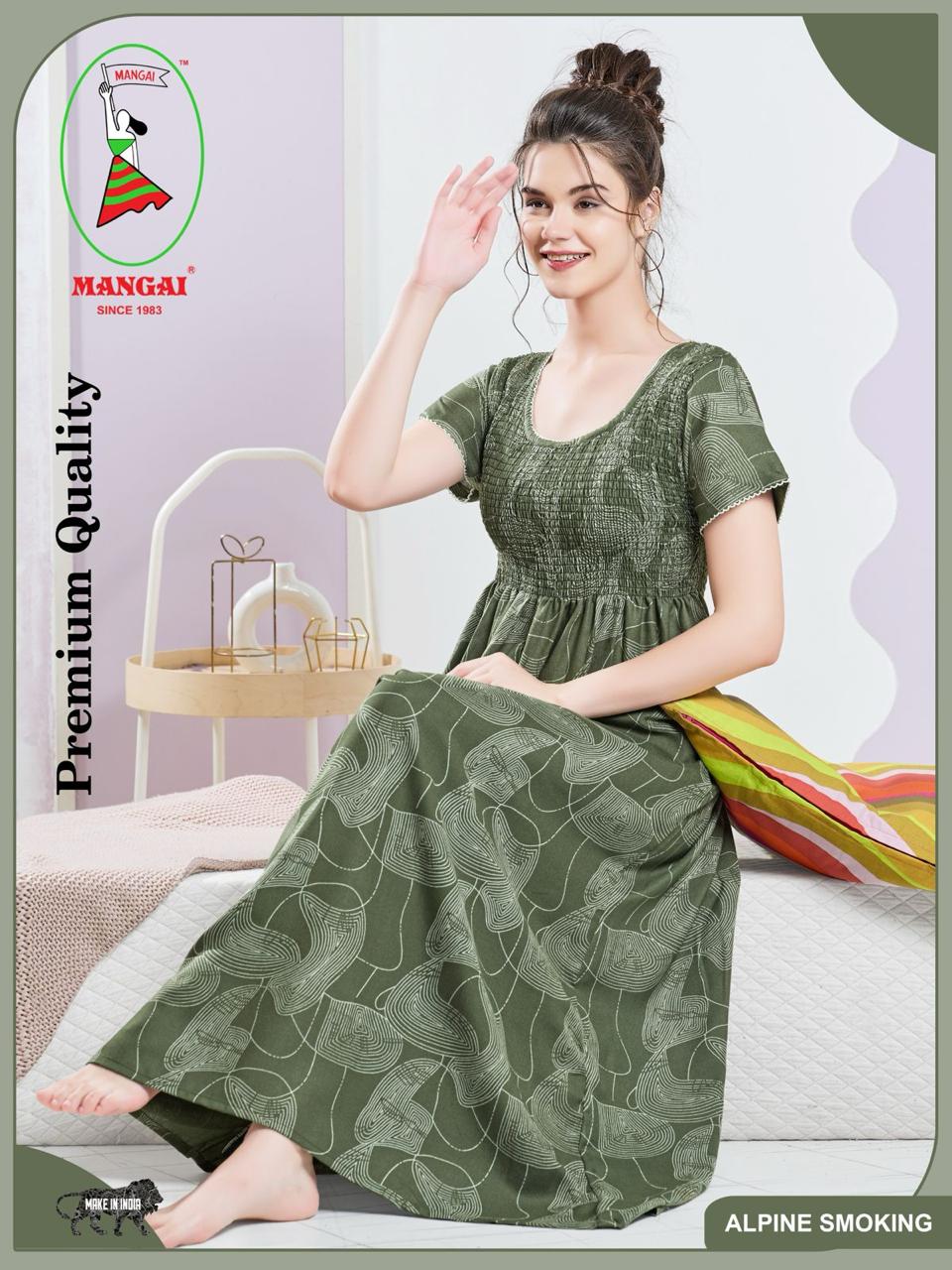 ALPINE Smocking Nighty | Beautiful Pleated Design | Side Pocket | Stylish Nighty for Trendy Women's | Your Perfect Nightwear Collection's (SAP)