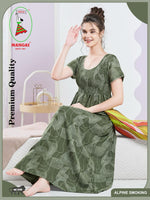 ALPINE Smocking Nighty | Beautiful Pleated Design | Side Pocket | Stylish Nighty for Trendy Women's | Your Perfect Nightwear Collection's (SAP)