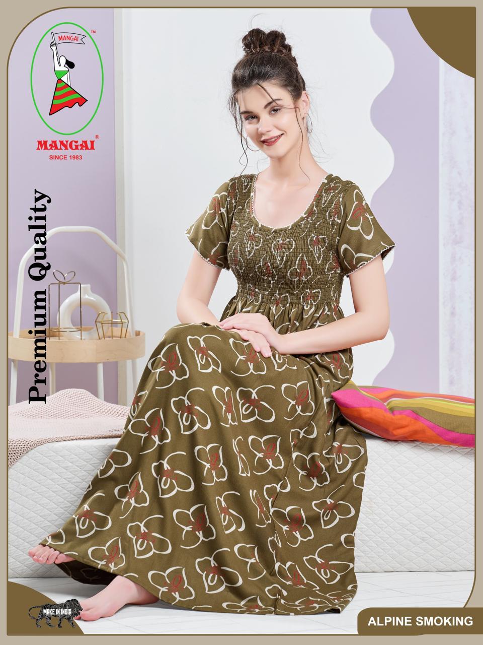 ALPINE Smocking Nighty | Beautiful Pleated Design | Side Pocket | Stylish Nighty for Trendy Women's | Your Perfect Nightwear Collection's (SAP)