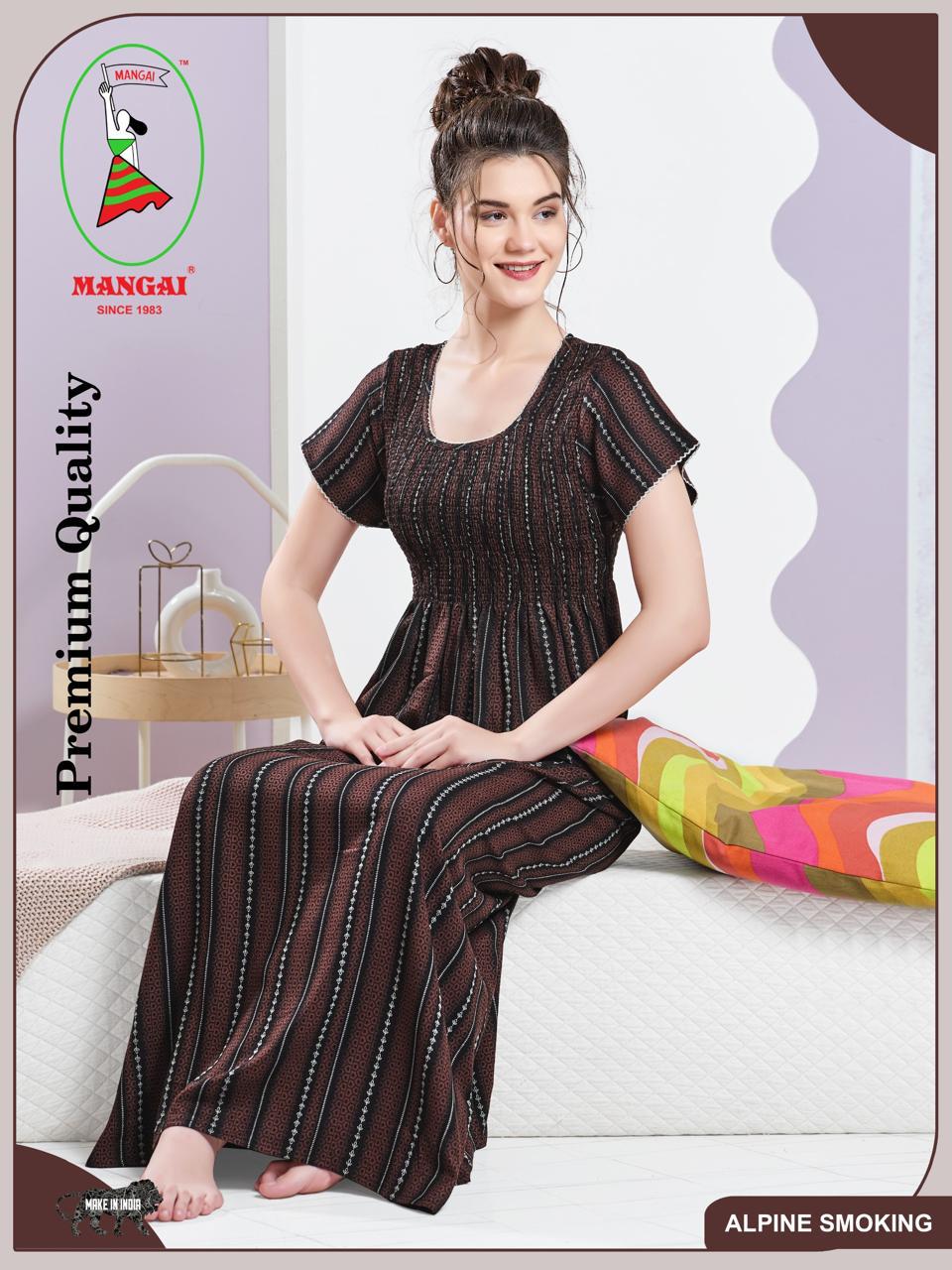 ALPINE Smocking Nighty | Beautiful Pleated Design | Side Pocket | Stylish Nighty for Trendy Women's | Your Perfect Nightwear Collection's (SAP)