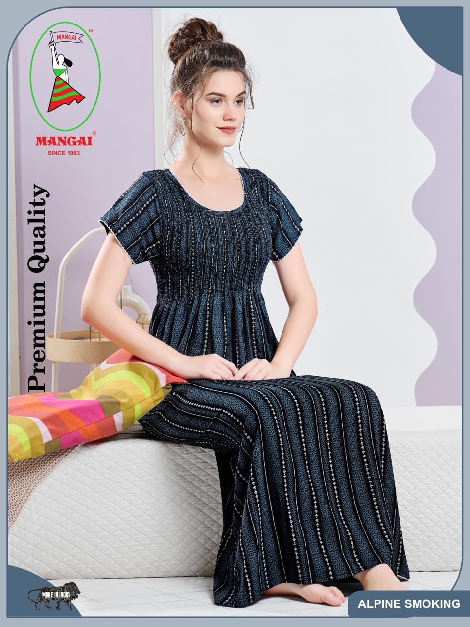 ALPINE Smocking Nighty | Beautiful Pleated Design | Side Pocket | Stylish Nighty for Trendy Women's | Your Perfect Nightwear Collection's (SAP)