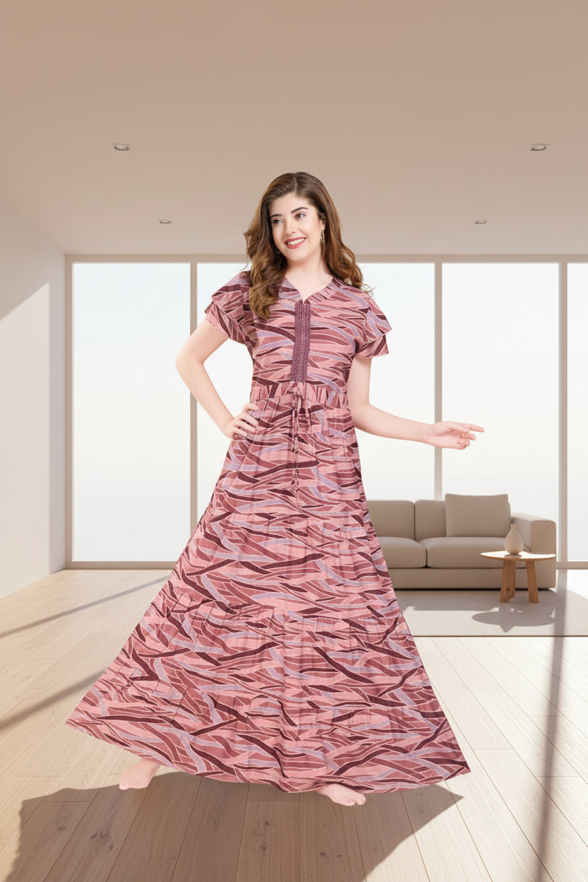 Stylish Arrivals Alpine Gathering Frock Model Night Gown's | Front Adjustable Gathering Style Rope Rope | Puff Sleeve | Trending Collection's for Stylish Women's (GFF)