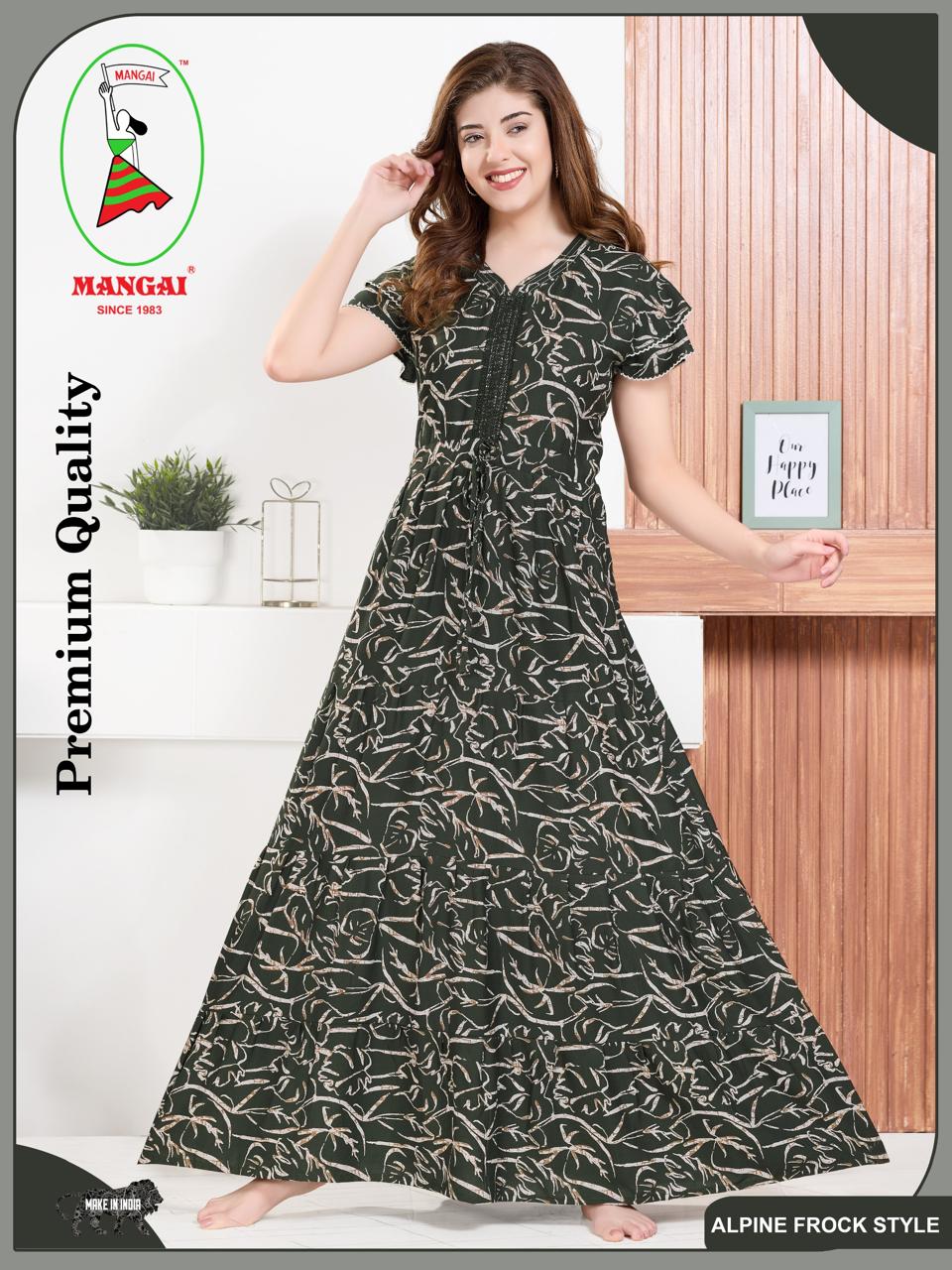 Stylish Arrivals Alpine Gathering Frock Model Night Gown's | Front Adjustable Gathering Style Rope Rope | Puff Sleeve | Trending Collection's for Stylish Women's (GFF)