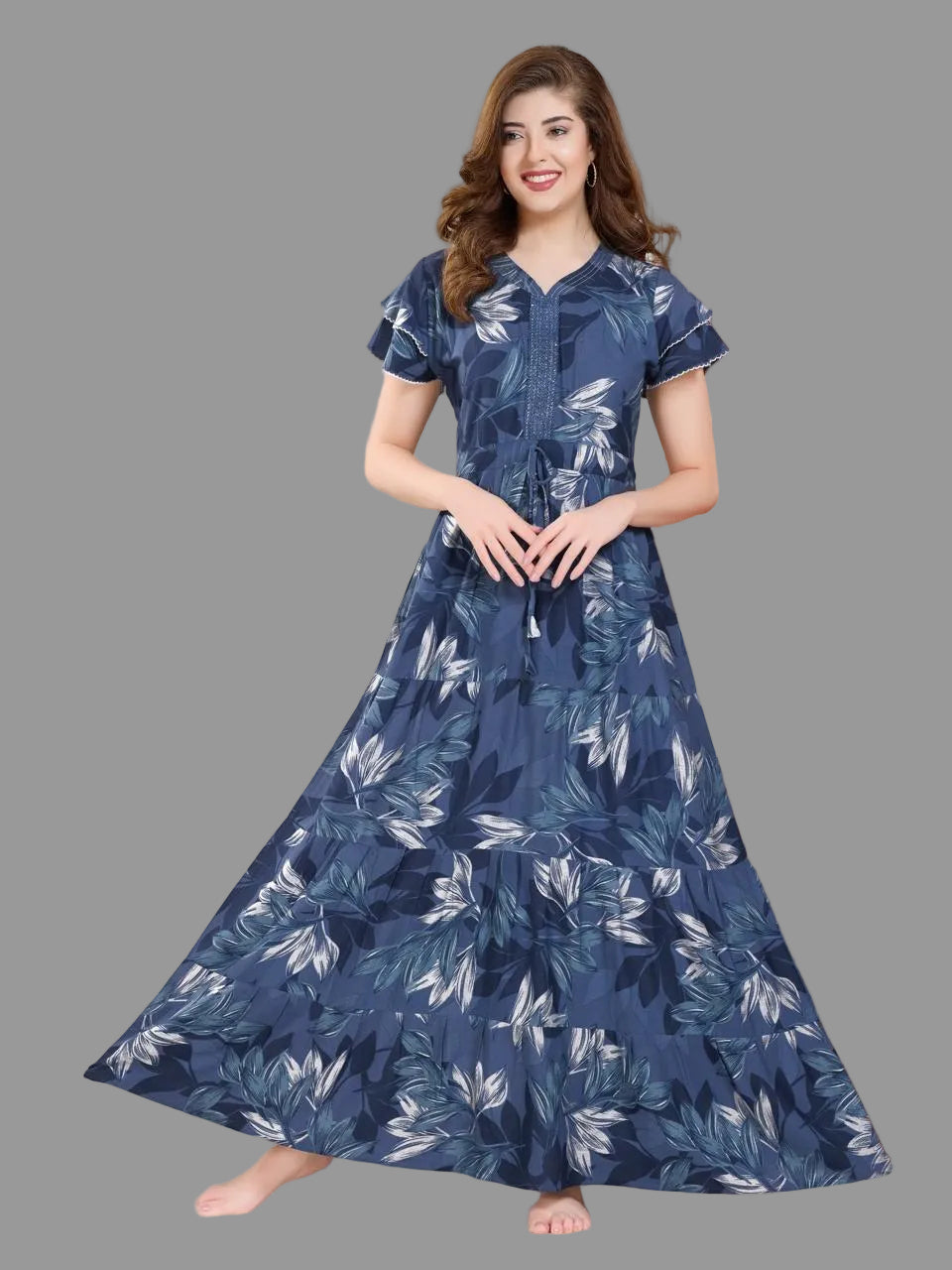 Stylish Arrivals Alpine Gathering Frock Model Night Gown's | Front Adjustable Gathering Style Rope Rope | Puff Sleeve | Trending Collection's for Stylish Women's (GFF)
