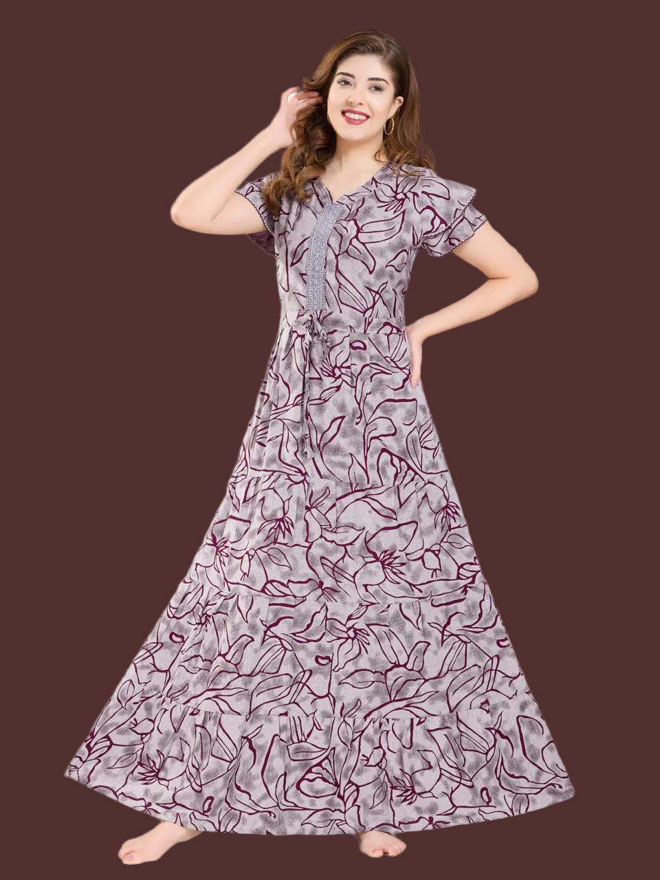 Stylish Arrivals Alpine Gathering Frock Model Night Gown's | Front Adjustable Gathering Style Rope Rope | Puff Sleeve | Trending Collection's for Stylish Women's (GFF)
