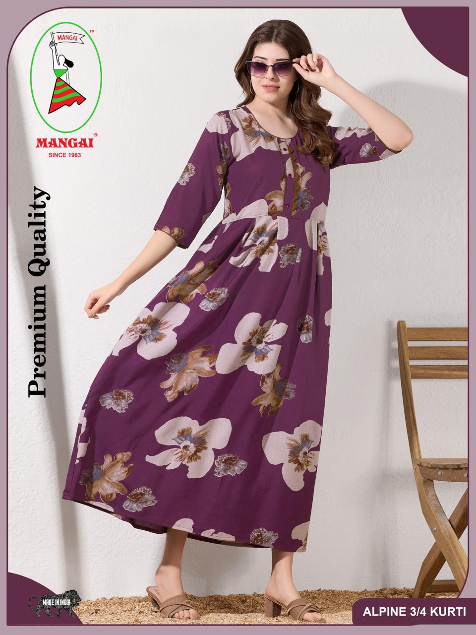 Alpine KURTI Style | Beautiful Stylish KURTI Model | Long 3/4 Sleeve & Side Pocket | Fresh Collection's for Stylish Women's (AK-3/4)