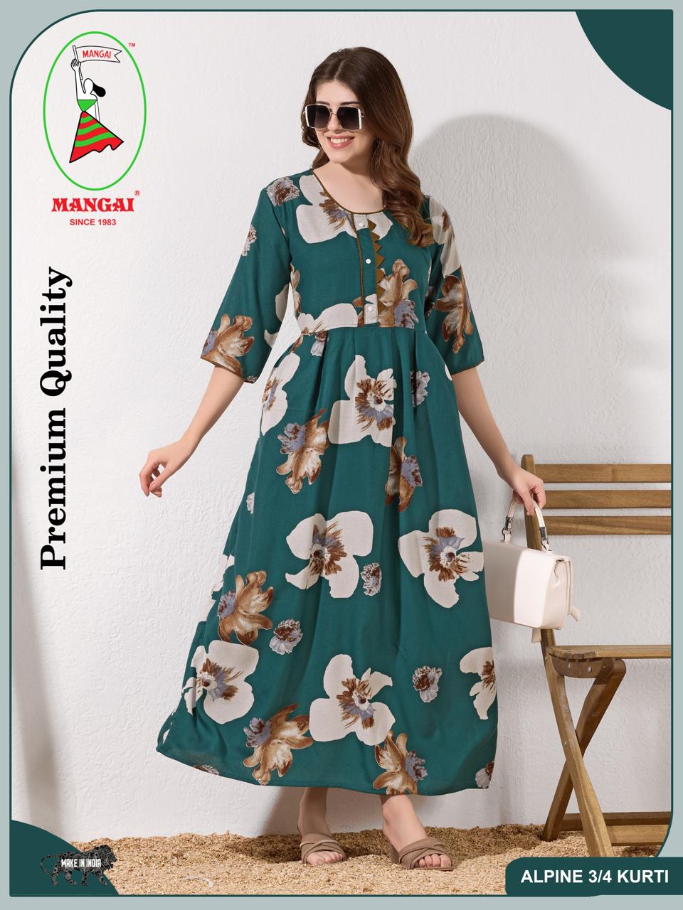 Alpine KURTI Style | Beautiful Stylish KURTI Model | Long 3/4 Sleeve & Side Pocket | Fresh Collection's for Stylish Women's (AK-3/4)