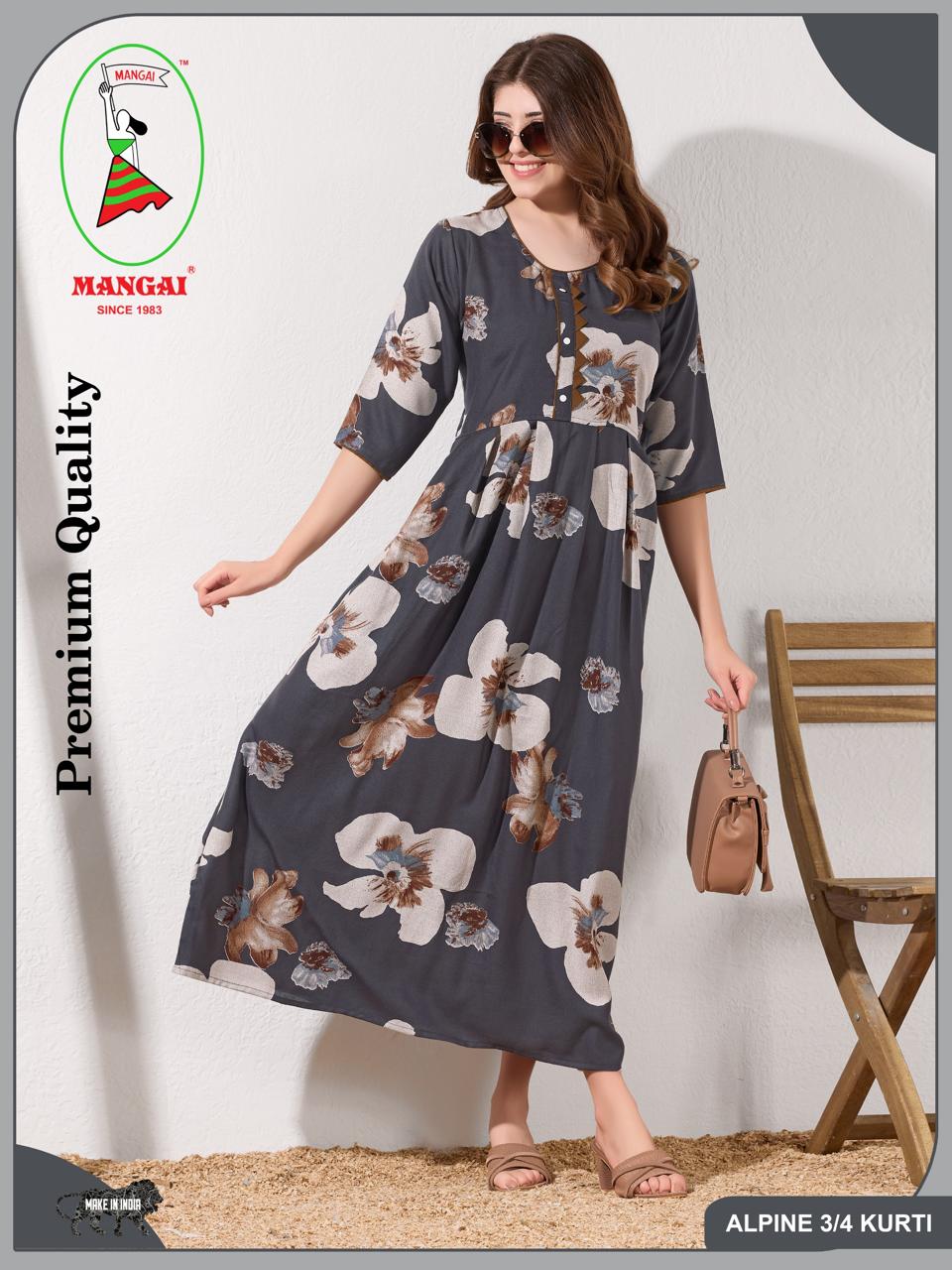 Alpine KURTI Style | Beautiful Stylish KURTI Model | Long 3/4 Sleeve & Side Pocket | Fresh Collection's for Stylish Women's (AK-3/4)