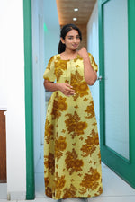 MANGAI Daily Wear Casual Comfort Fit Cotton Printed Nighties | Front Open Zipper Model | Fancy Round Neck with Side Pocket Cotton Nighties (DRN)