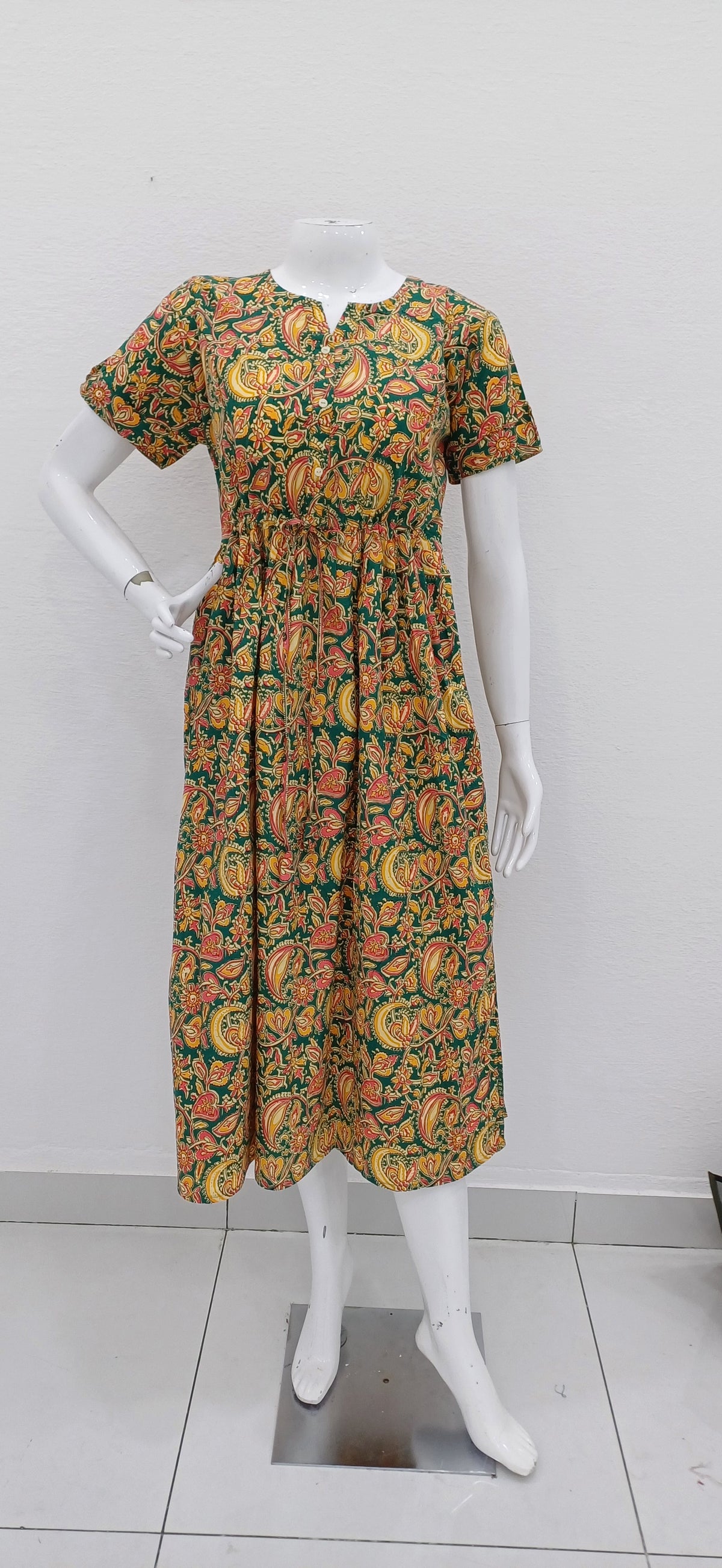 Cotton Gathering Frock for Summer Arrivals | Side Pocket | Button Closed | Elegant Casual Night Wear for Trendy Women's (FKC)