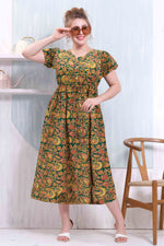 Cotton Gathering Frock for Summer Arrivals | Side Pocket | Button Closed | Elegant Casual Night Wear for Trendy Women's (FKC)