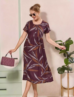 Leaf Print Button Front Casual Maxi Dress Style | Mangai Nighties