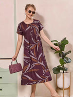 Leaf Print Button Front Casual Maxi Dress Style | Mangai Nighties