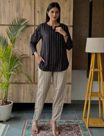 Black Stripe Print Rayon Co-Ord Set for Women Mangai Nighties