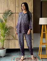 Grey Stripe Rayon Co-Ord Set for Women - Mangai Nighties