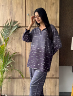 Grey Stripe Rayon Co-Ord Set for Women - Mangai Nighties