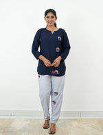 Navy Coffee Cup Print Rayon Co-Ord Set - Mangai Nighties