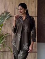 Olive Floral Print Rayon Co-Ord Set for Women - Mangai Nighties
