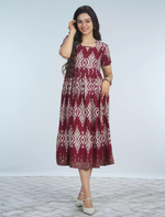 Ethnic Geometric Floral Print Maxi Frock with Back Tie Rope | Mangai Nighties