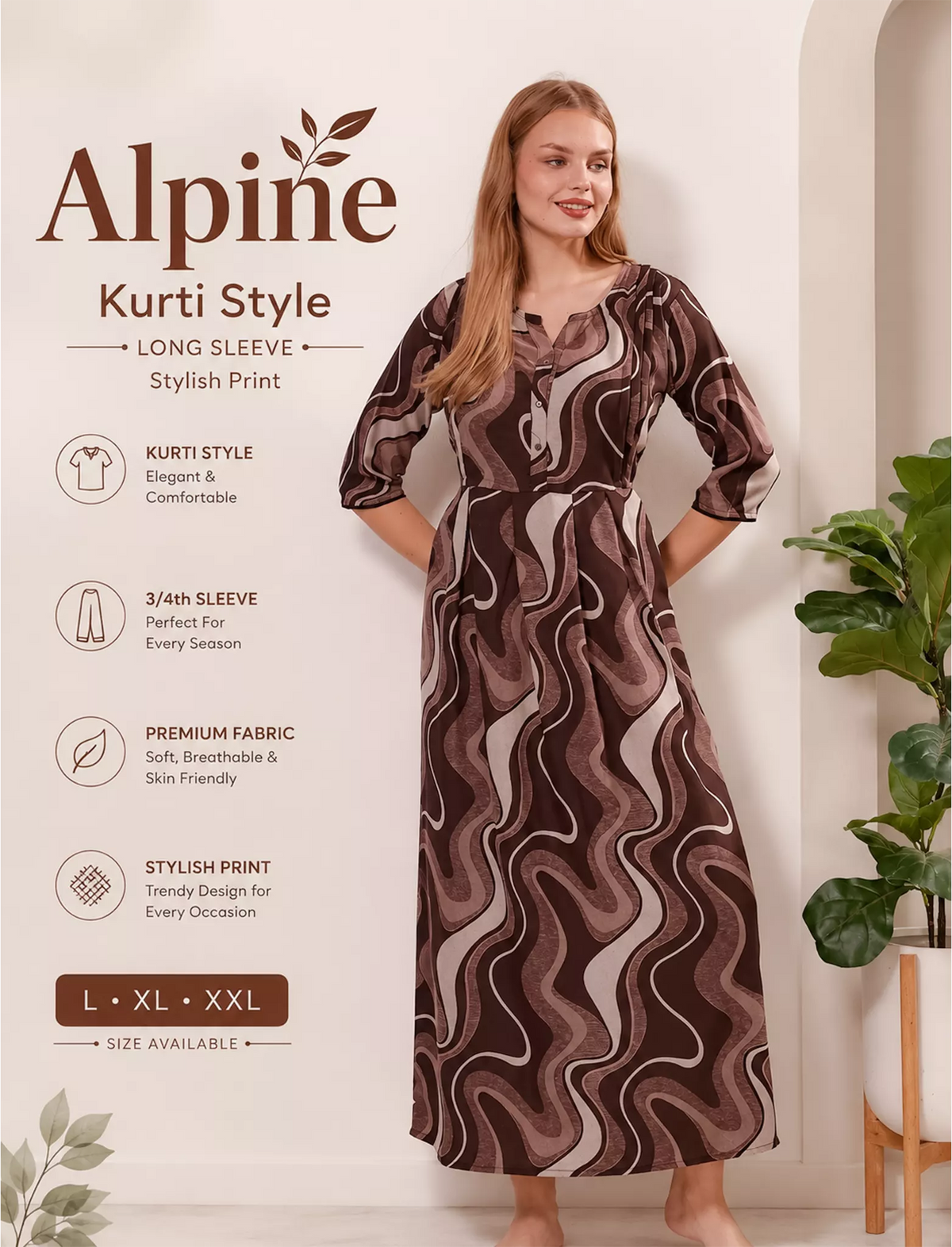 Coffee Brown Alpine Kurti without Zipper - Mangai Nighties