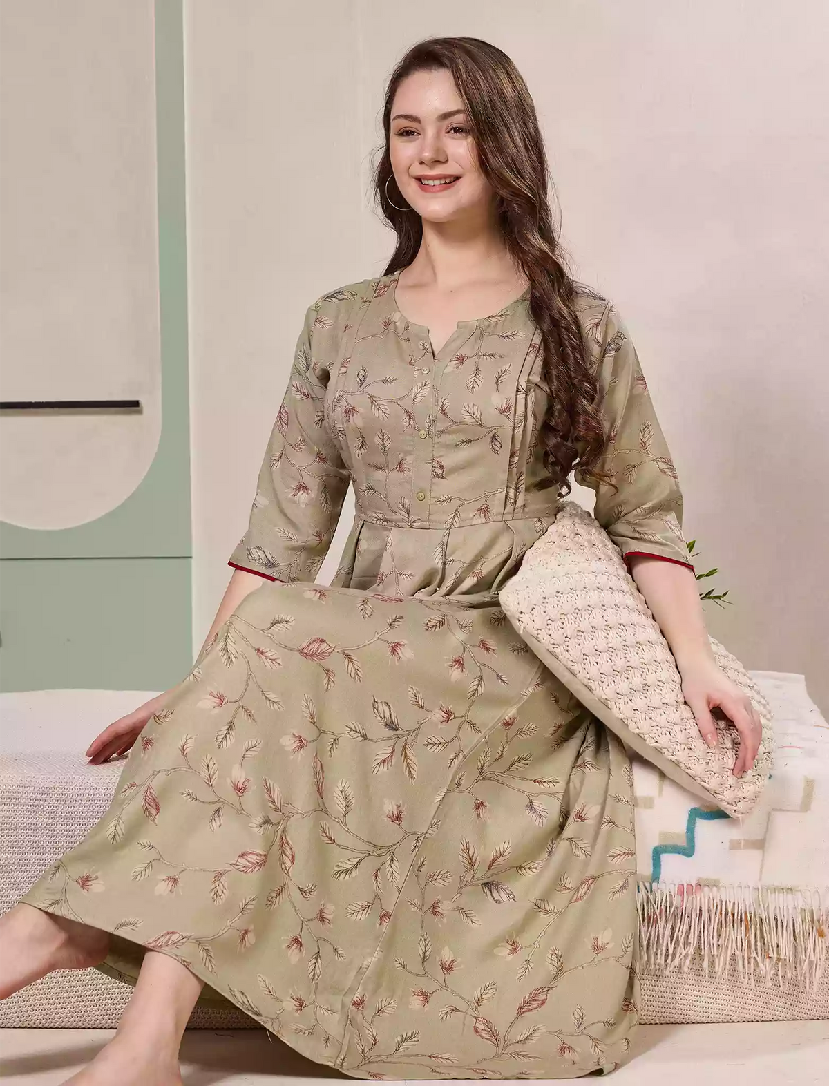 Half sleeve Alpine Kurti Style Nighties for Women - Mangai Nighties