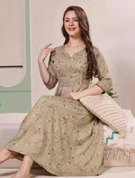 Mint Green Alpine Half sleeve Round neck Kurti Style Nighties