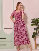 Alpine Floral Print Kurti Style Nighty With Pocket - Mangai Nighties