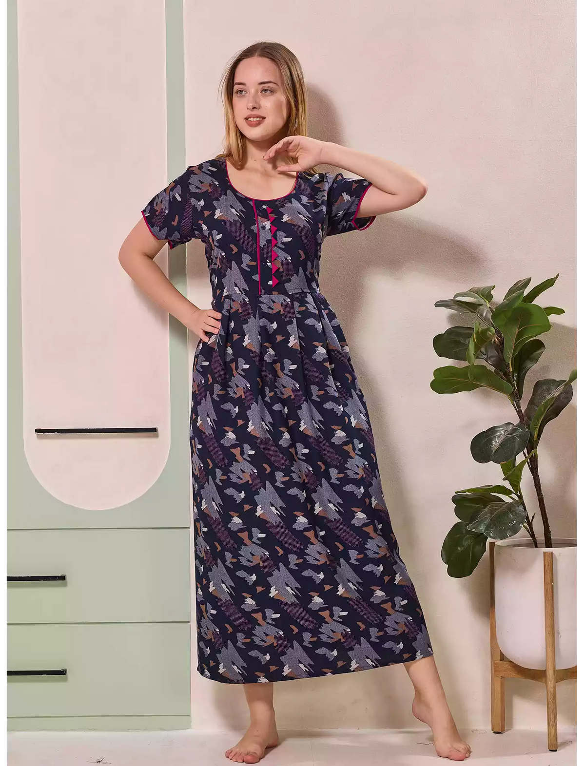 Alpine Abstract Print Kurti Style Nighty for Women | Mangai Nighties