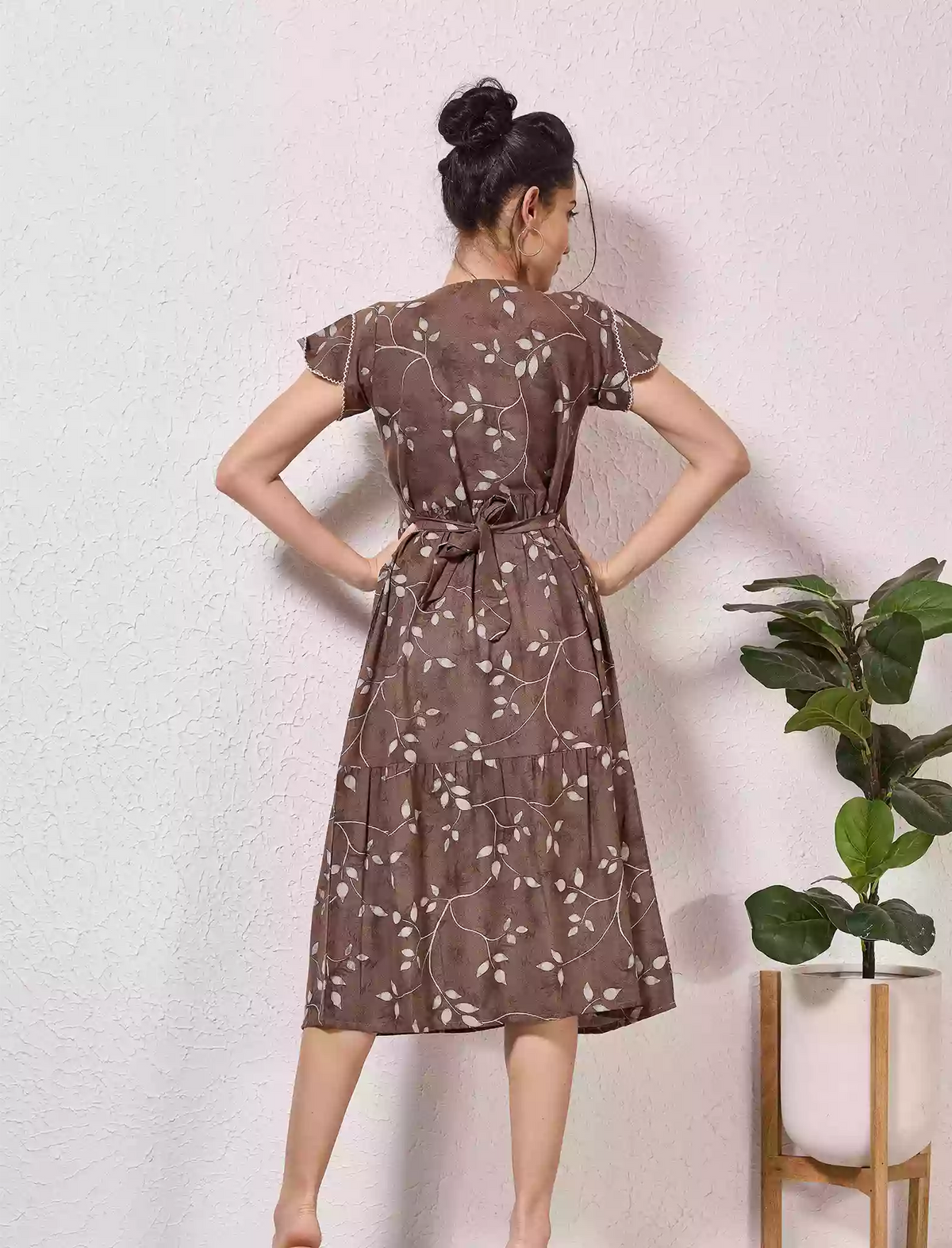 Alpine Petal Sleeve Floral Printed Maxi Dress Elegance - Mangai Nighties