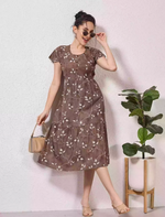 Alpine Petal Sleeve Floral Printed Maxi Dress Elegance - Mangai Nighties