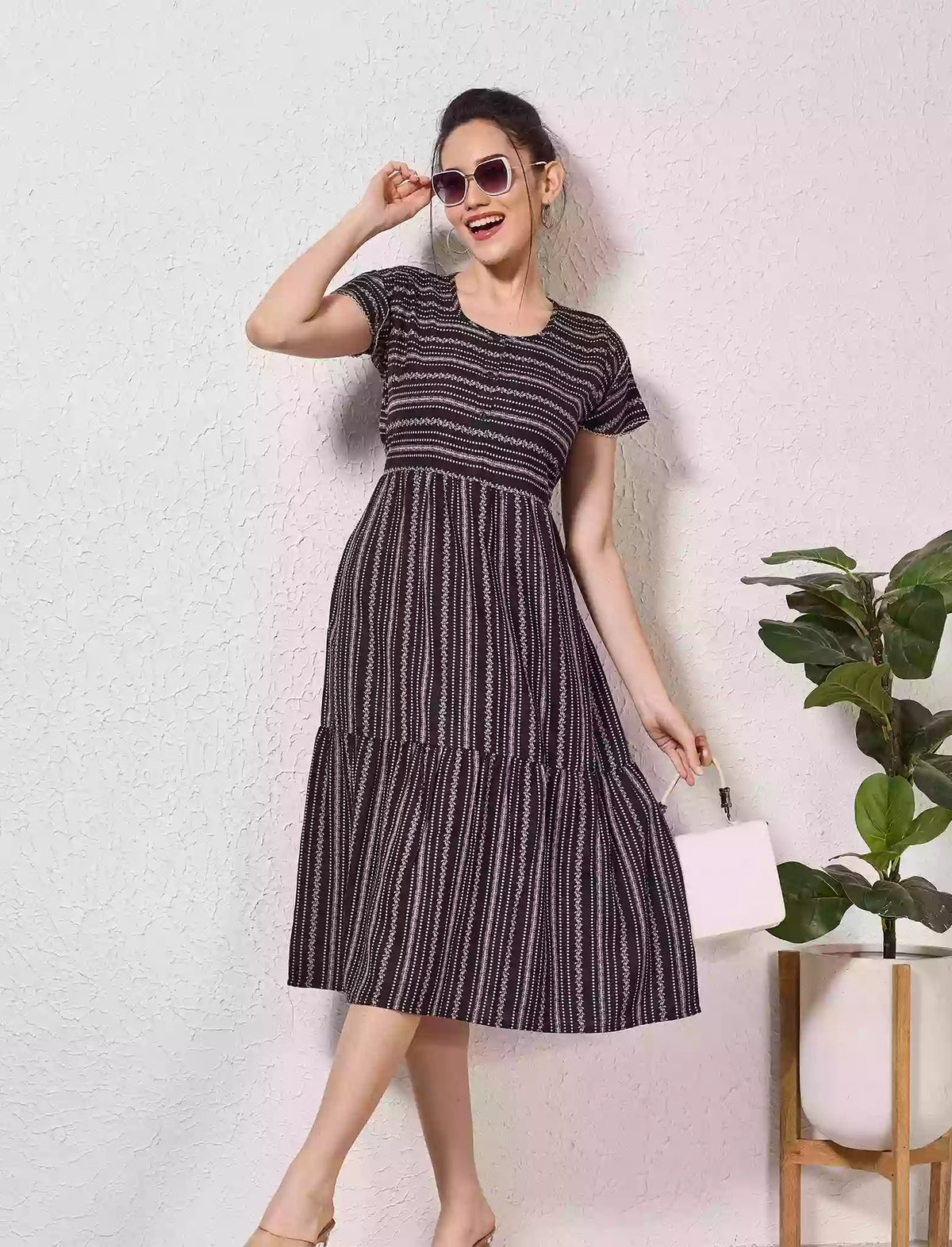 Alpine Petal Sleeve Floral Print Maxi Dress Fit - Mangai Nighties