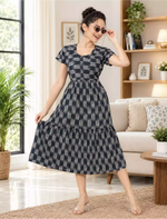 Alpine Petal Sleeve Floral Print Maxi Dress Fit With Side Pocket - Mangai Nighties