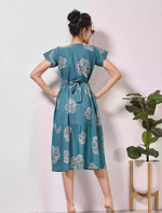 Alpine Petal Sleeve Floral Print Maxi Dress Fit with Back Tie - Mangai Nighties