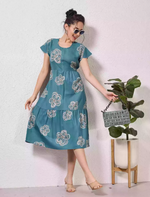 Alpine Petal Sleeve Floral Print Maxi Dress Fit with Back Tie - Mangai Nighties
