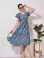 Alpine Petal Sleeve Floral Printed Maxi Dress Elegance - Mangai Nighties