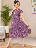 Alpine Petal Sleeve Floral Printed Maxi Dress Elegance - Mangai Nighties
