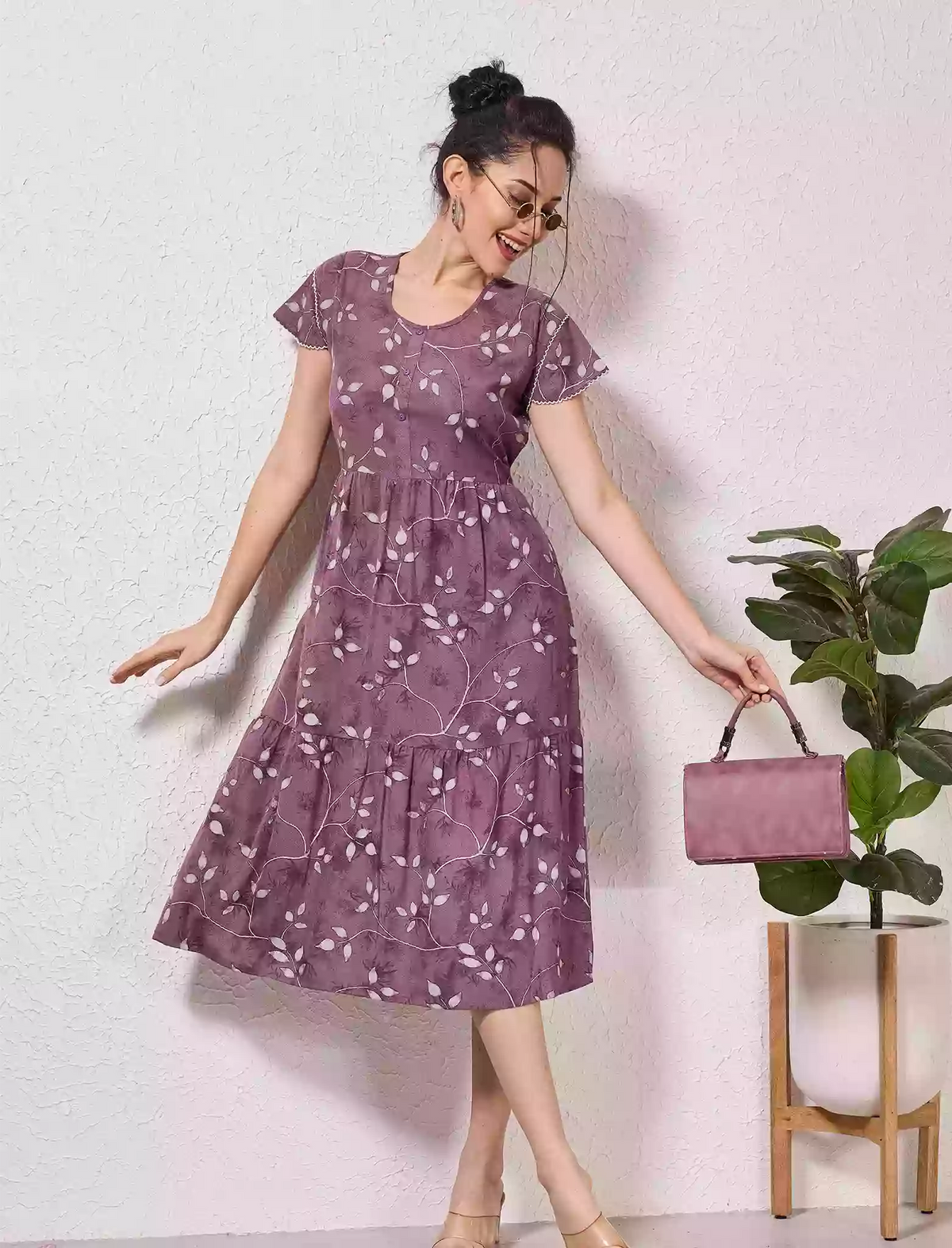 Alpine Petal Sleeve Floral Printed Maxi Dress Elegance - Mangai Nighties